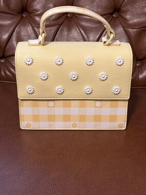 Betsey Johnson Yellow Floral Gingham Top-Handle Satchel